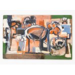 A collection of seven works on paper and cardboard, including one nude and six mixed-media compositions