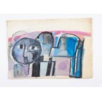 A collection of seven works on paper and cardboard, including one nude and six mixed-media compositions