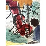 A collection of seven works on paper and cardboard, including one nude and six mixed-media compositions