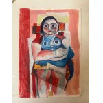 A collection of seven works on paper and cardboard, including one nude and six mixed-media compositions