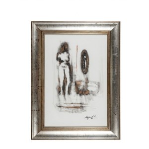 Signed abstract modernist drawing of a reclining figure