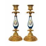 Pair of Sèvres-style candlesticks in gilded bronze and porcelain, late 19th century