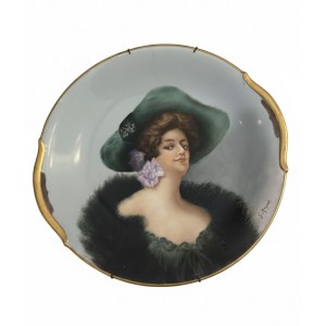 G. Mayer – dekoratívny tanier z najjemnejšieho porcelánu s vyobrazením ženy, 30 cm