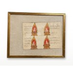 Antique miniature on paper titled "Thai Deities" with inscriptions - Oriental Art