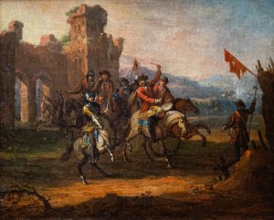 Malarz nierozpoznany, XVIII/XIX w. Scena batalistyczna na tle ruin (III)