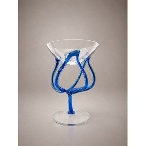 JOZEFINA KROSNO – Szklany wazon w stylu vintage – Niebieskie i przezroczyste szkło – Wyprodukowano w Polsce – 19 cm
