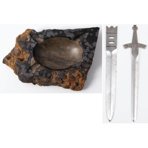 TWO PAPER KNIVES AND AN ASHTRAY