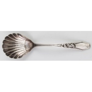 CUCCHIAINO DA ZUCCHERO, modello “mirtillo”, Polonia, Varsavia, Norblin, 1900 circa