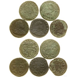 Polska, zestaw: 5 x szeląg, 1751-1754, Grünthal i Gubin