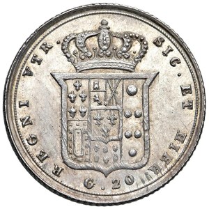 Monety włoskie – NEAPOL. Ferdynand II z dynastii Burbonów (1830–1859). 20 G...