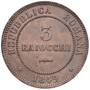 Monety włoskie – RZYM. Druga Republika Rzymska (1848–1849). 3 Bai...