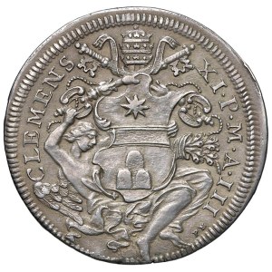 Italienische Münzen – Päpstlicher Staat. Clemens XI. (1700–1721). Mezza P...