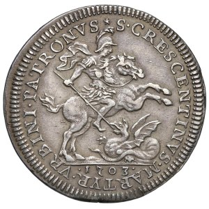 Italienische Münzen – Päpstlicher Staat. Clemens XI. (1700–1721). Mezza P...