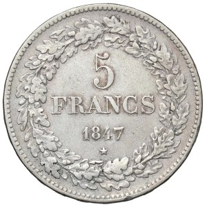 World Coins - BELGIUM. Leopold I (1831–1865). 5 Francs, 1847. AG...