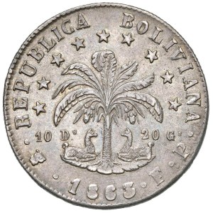World Coins - BOLIVIA. Republic 8 Soles 1863 PTS-FP Potosí. AG...