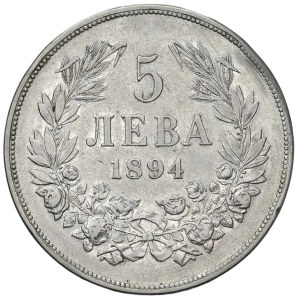 Monety świata – BUŁGARIA. Ferdynand I (1887–1918). 5 lewów 1894 KB...