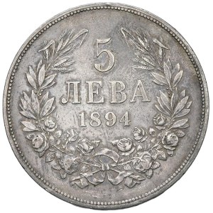 Monety świata – BUŁGARIA. Ferdynand I (1887–1918). 5 lewów 1894 KB...