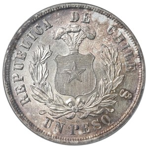 World Coins - CILE. 1 Peso 1881. Santiago. AG. KM 142,1. PCGS MS...