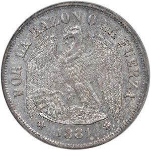 World Coins - CILE. 1 Peso 1881. Santiago. AG. KM 142,1. PCGS MS...