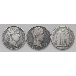 World Coins - FRANCE. Set of 3 coins. 5 Francs, Year 9 L; 5 Fran...