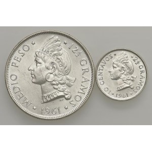 Monety świata – REPUBLIKA DOMINIKAŃSKA. ZESTAW 2 MONET: ½ PESO 1961...