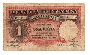 Italian Banknotes - OCCUPAZIONI. Somalia Italiana Buoni di Cassa. 1 Ru...