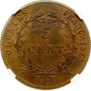 French West Indies 5 Centimes 1825 A NGC MS 63 BN