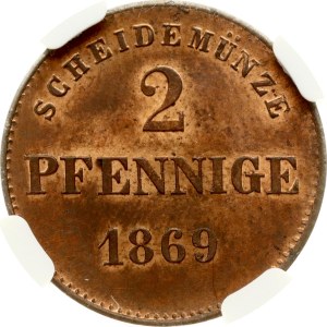 Allemagne, Saxe-Meiningen, 2 pfennigs, 1869, NGC MS 63 RB
