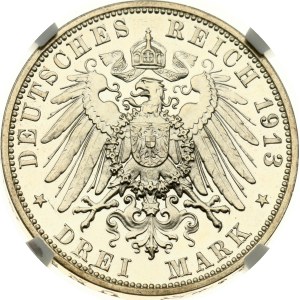 Allemagne, Saxe, 3 marks, 1913 E, Bataille de Leipzig, NGC PF 62 CAMEO