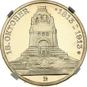Allemagne, Saxe, 3 marks, 1913 E, Bataille de Leipzig, NGC PF 62 CAMEO