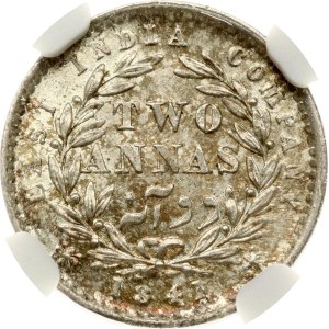 India British 2 Annas 1841 NGC MS 64