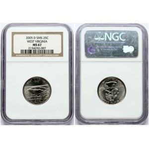 États-Unis, pièce de ¼ de dollar, 2005, D, Virginie-Occidentale, NGC MS 67