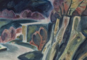 Teresa Roszkowska (1904 Kijów - 1992 Warszawa), Pejzaż górski z zabudowaniami
