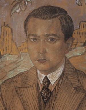 Stanisław Ignacy Witkiewicz \ Witkacy (1885 Warszawa - 1939 Jeziory na Polesiu), Portret mężczyzny na tle pejzażu, 1935