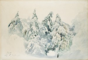 Julian Fałat (1853 Tuligłowy - 1929 Bystra), Ośnieżone świerki w Bystrej, 1919