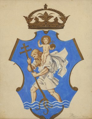 Jerzy Hoppen (1891 Kowno - 1969 Toruń), Herb Wilna - św. Krzysztof z Dzieciątkiem, 1934