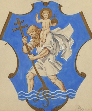 Jerzy Hoppen (1891 Kowno - 1969 Toruń), Herb Wilna - św. Krzysztof z Dzieciątkiem, 1934