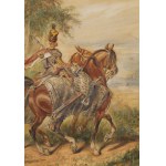 Juliusz Kossak (1824 Nowy Wiśnicz - 1899 Kraków), Koniuszy na koniu i luzak z rzędem (szkic do Mohorta), przed 1883