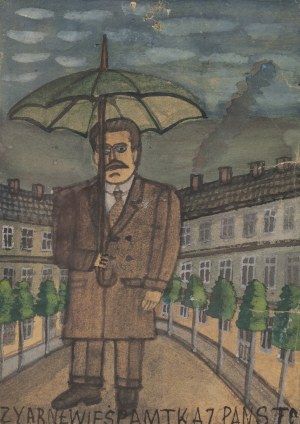 Nikifor Krynicki (1895 Krynica - 1968 Folusz), Mężczyzna z parasolem, lata 50. XX w.
