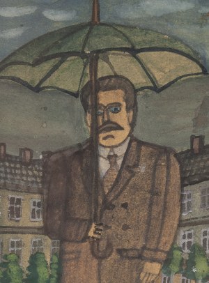 Nikifor Krynicki (1895 Krynica - 1968 Folusz), Mężczyzna z parasolem, lata 50. XX w.