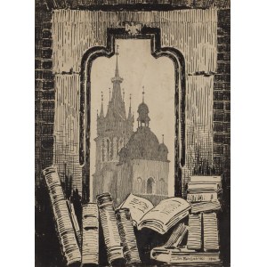 Stanisław Fabijański (1865 Paryż - 1947 Kraków), Widok na wieże Kościoła Mariackiego, 1916