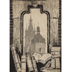Stanisław Fabijański (1865 Paryż - 1947 Kraków), Widok na wieże Kościoła Mariackiego, 1916