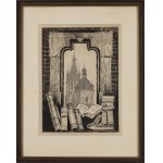 Stanisław Fabijański (1865 Paryż - 1947 Kraków), Widok na wieże Kościoła Mariackiego, 1916