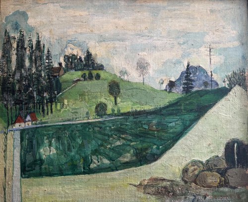 Joseph Pressmane (1904-1967), Pejzaż z domami, 1958