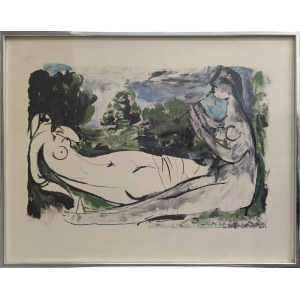 Pablo Picasso (1881–1973), Reclining Woman Playing the Flute, 1975