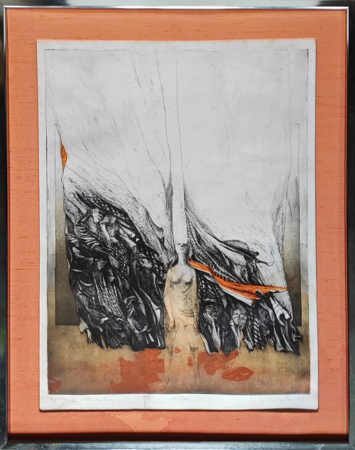 Andrzej Pietsch (1932-2010), Podróżni VI - żółta zasłona, 1971