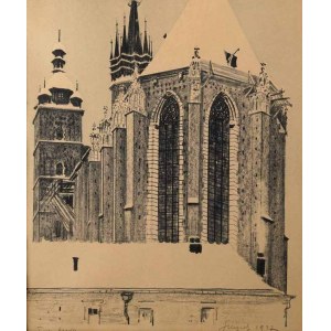 Leon Wyczółkowski (1852 Huta Miastkowska K. Siedlec - 1936 Warszawa), Widok na prezbiterium kościoła Najświętszej Marii Panny w Krakowie