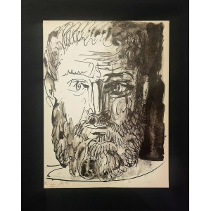Pablo Picasso (1881-1973), Autoportret z brodą II z cyklu 40 dessins de Picasso en marge du Buffon, 1957