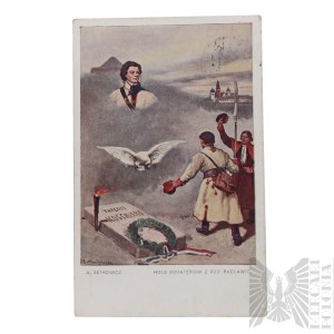 Cartolina patriottica “Omaggio all’eroe di Pod Racławice” – Antoni Setkowicz, 1916, Kościuszko, Posta comunale di Varsavia