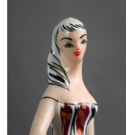 "Lady with a Basket" figurine (Mushroom Picker), 1960s. (plum-colored with an iridescent finish)